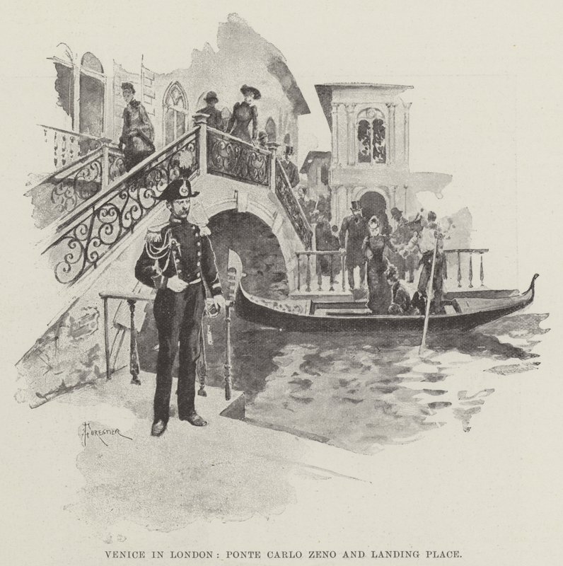 Venedig i London, Ponte Carlo Zeno og Landing Place af Amedee Forestier