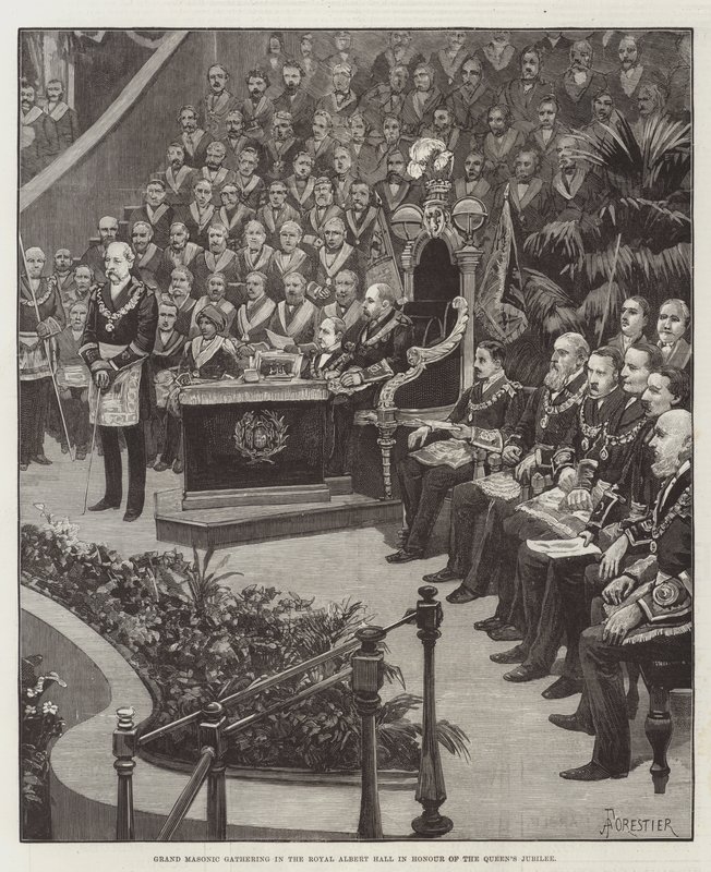 Grand Masonic Gathering i Royal Albert Hall til ære for dronningens jubilæum af Amedee Forestier