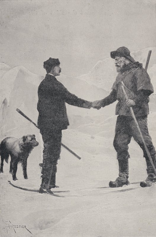 Møde mellem polarforskere Frederick George Jackson og Fridtjof Nansen, Franz Josef Land, 1896 af Amedee Forestier