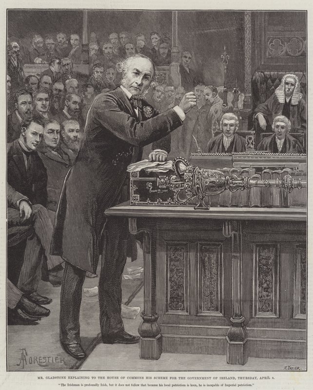 Gladstone forklarer over for Underhuset sin plan for Irlands regering, torsdag den 8. april af Amedee Forestier
