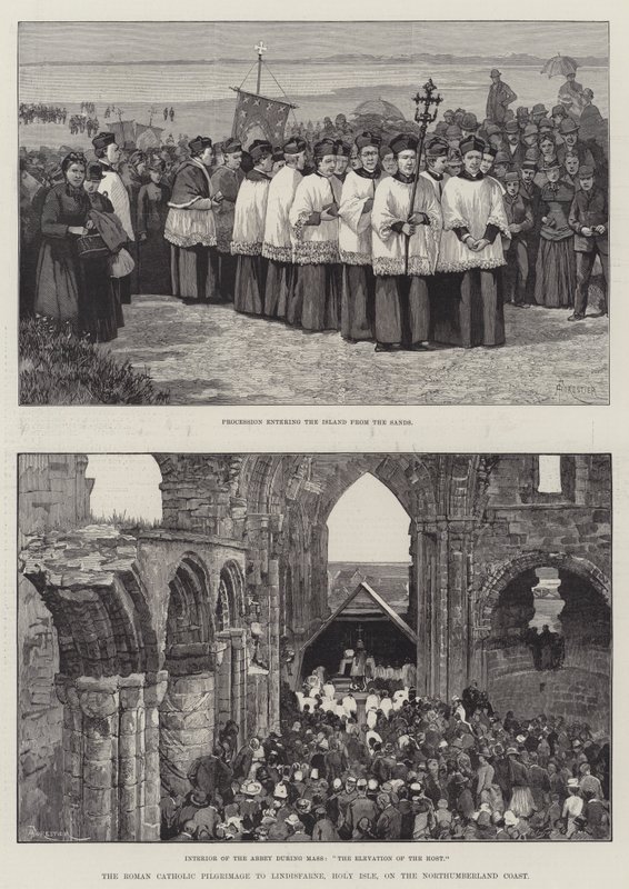 Den romersk-katolske pilgrimsrejse til Lindisfarne, Holy Isle, på Northumberlands kyst af Amedee Forestier