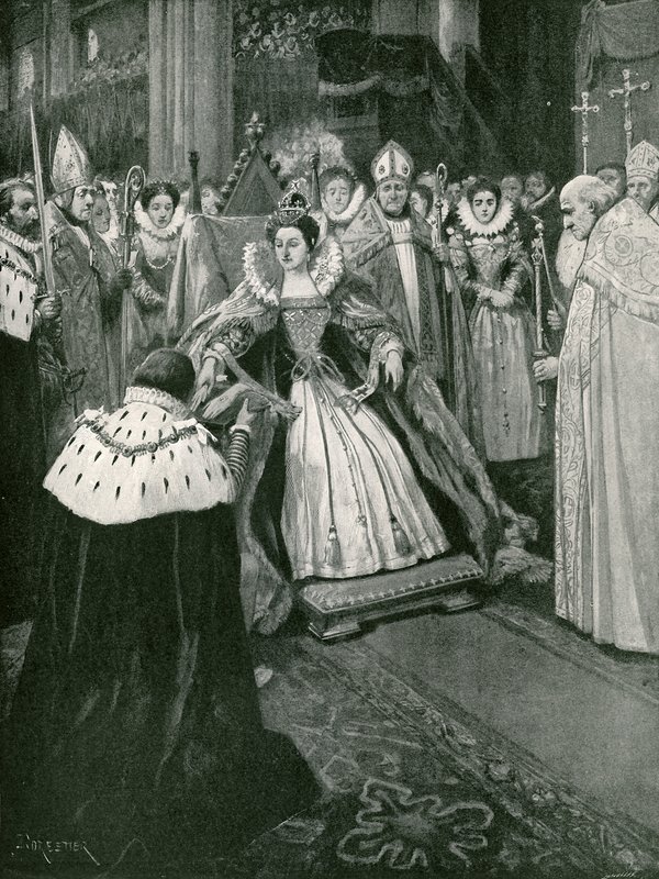 Præsentation af handskerne af Lord of the Manor of Worksop ved kroningen af Elizabeth af Amedee Forestier