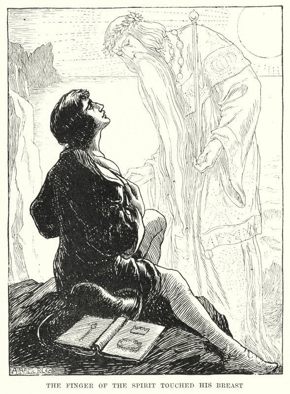 Åndens finger rørte ved hans bryst (gravering) af Amelia M. (attr.to) Bowerley or Bauerle