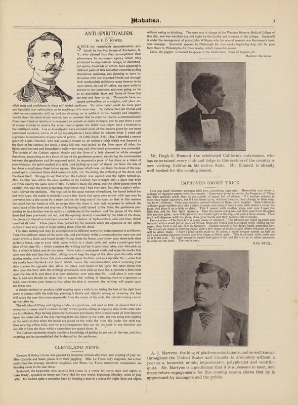 Anti-Spititualism, F D Hewes, Hugh G Emmett, A J Martvne af American School