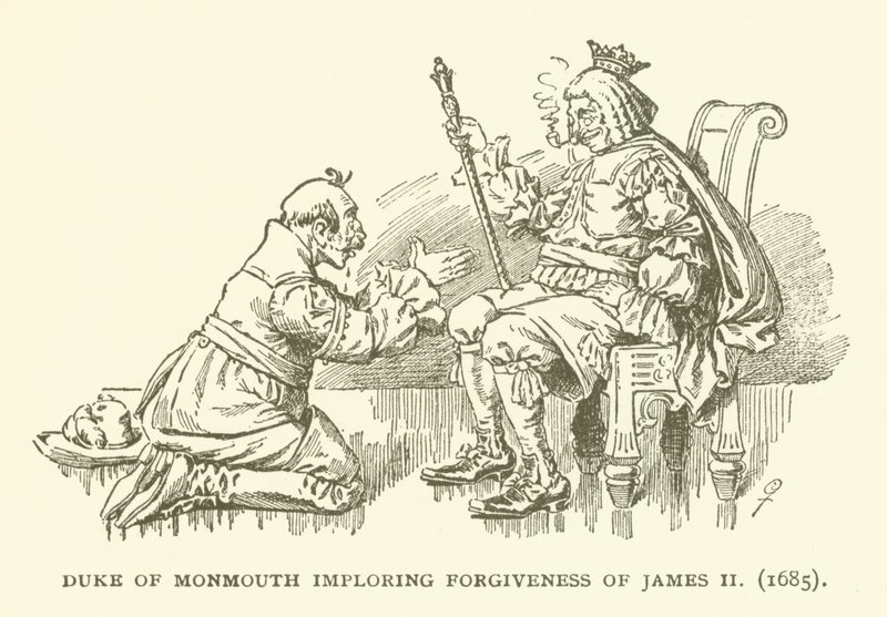 Hertug af Monmouth bønfalder om tilgivelse af James II (1685) af American School