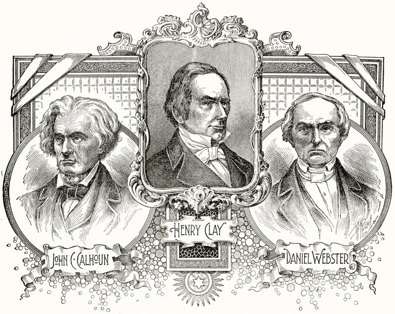 John C Calhoun, Henry Clay, Daniel Webster af American School