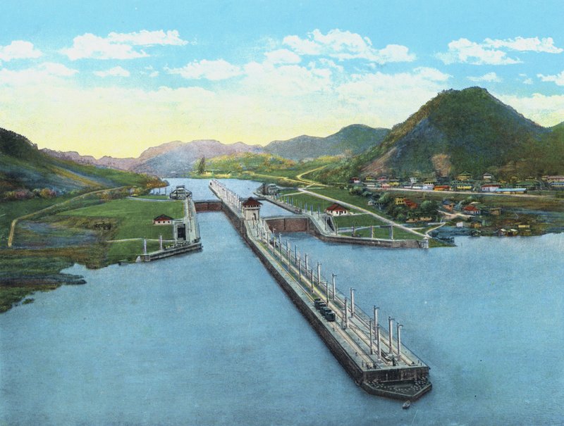 Fugleperspektiv af Pedro Miguel Locks, Panamakanalen (farvet foto) af American Photographer (after)