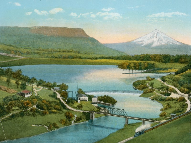 Gold Ray Dam, der viser Taffelbjerget og Rogue River (foto) af American Photographer (after)