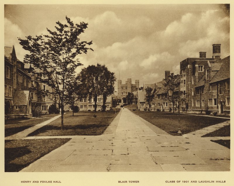 Princeton University: Henry og Foulke Hall; Blair Tower; Klasse fra 1901 og Laughlin Halls (s/h-billede) af American Photographer (after)