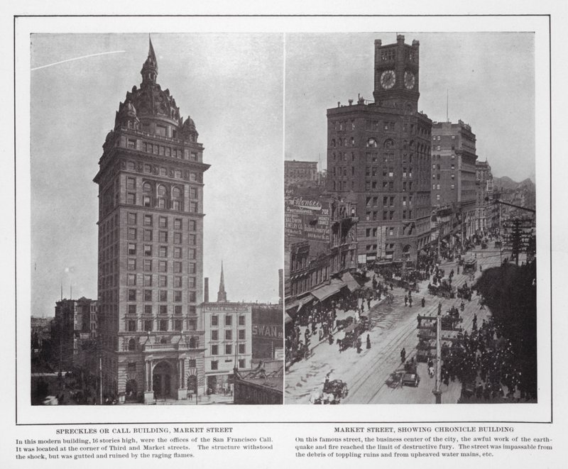 San Francisco: Spreckles or Call Building, Market Street; Market Street, der viser Chronicle Building (s/h-billede) af American Photographer (after)