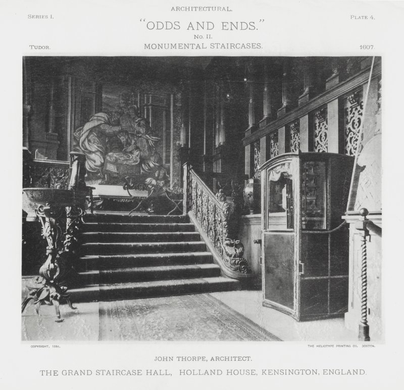 The Grand Staircase Hall, Holland House, Kensington, England (s/h-billede) af American Photographer (after)