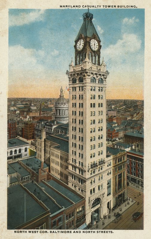 Baltimore, MA: Maryland Casualty Tower Building, nordvestlige hjørne af Baltimore og North Streets (farvefoto) af American Photographer