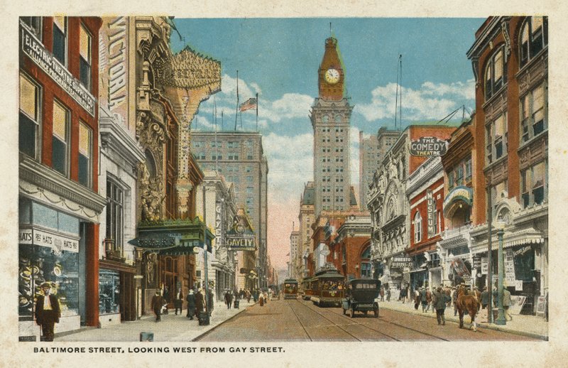 Baltimore Street, set mod vest fra Gay Street (farvefoto) af American Photographer