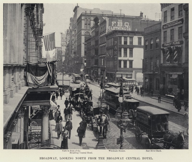 Broadway, ser mod nord fra Broadway Central Hotel (s/h-billede) af American Photographer