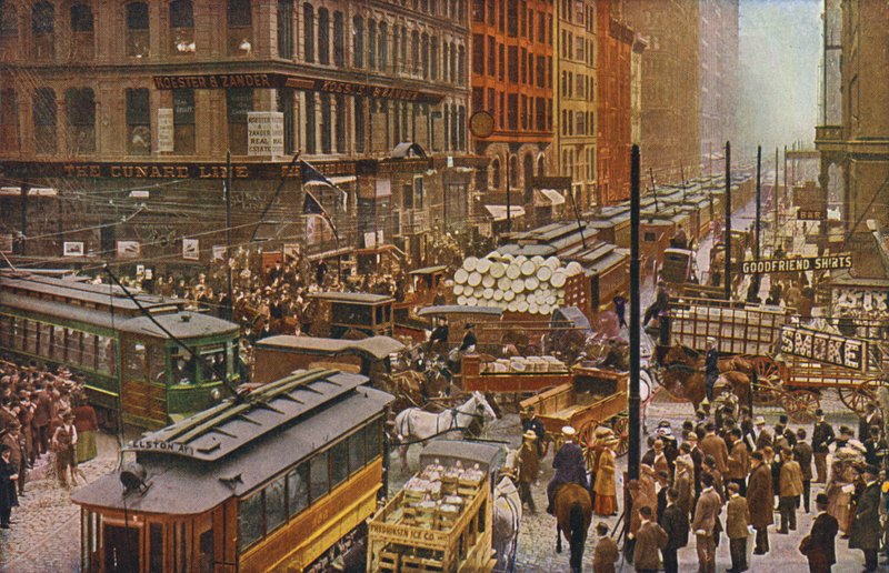 Chicago: En travl dag på Dearborn og Randolph Streets (farvefoto) af American Photographer