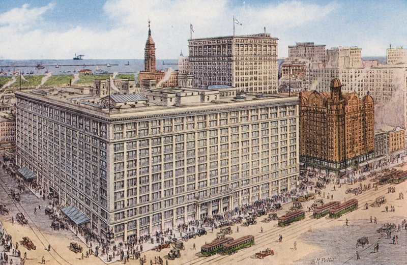 Chicago: Marshall Field and Company fra State and Randolph Streets, butikslokalerne for verdens største butik (farvefoto) af American Photographer