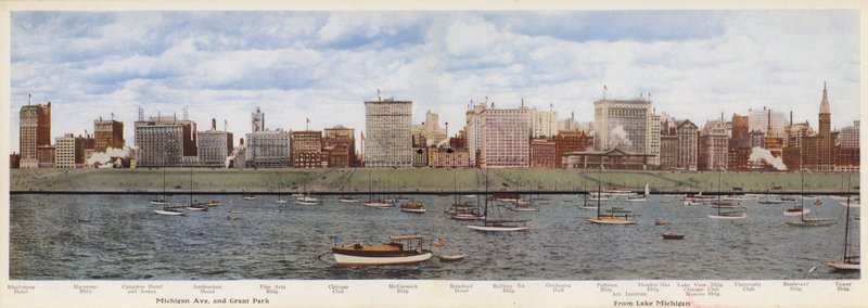 Chicago: Michigan Avenue og Grant Park, set fra Lake Michigan (farvefoto) af American Photographer