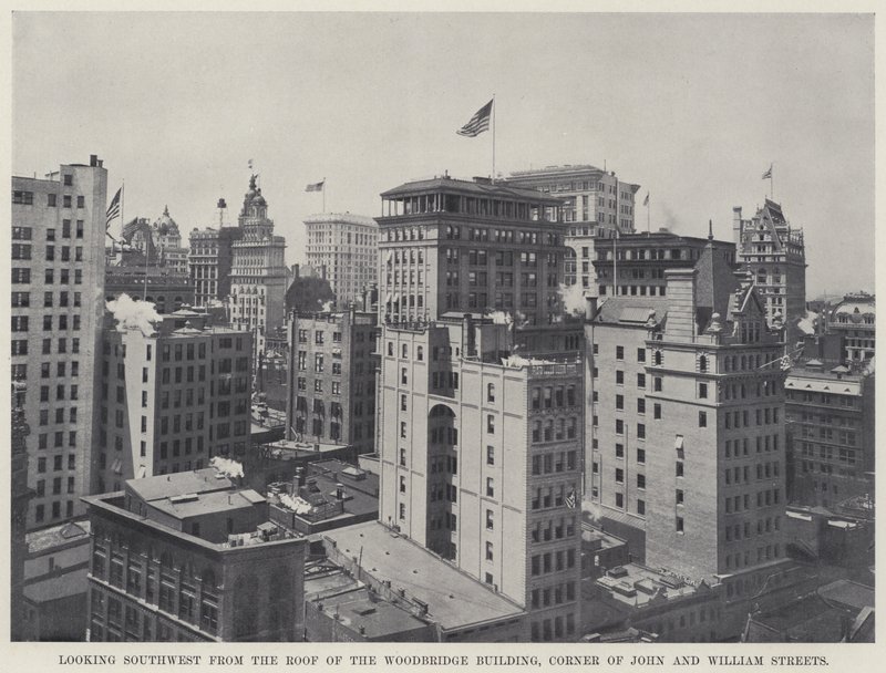 Ser mod sydvest fra taget af Woodbridge Building, Corner of John and William Streets (s/h foto) af American Photographer