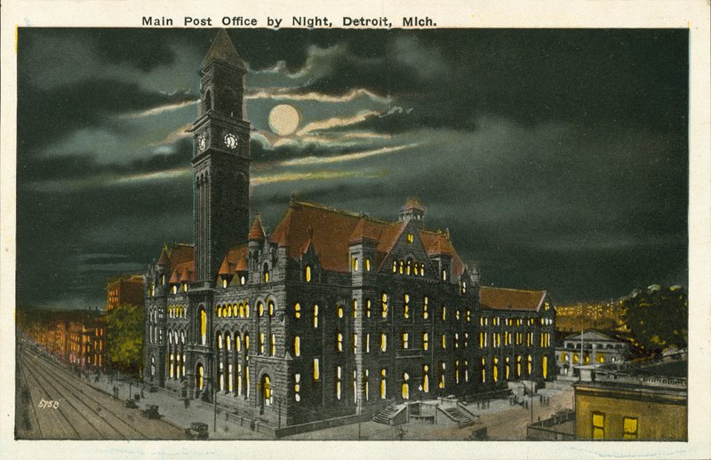 Main Post Office by Night, Detroit, Michigan (farvefoto) af American Photographer