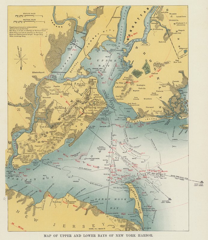 Kort over Upper og Lower Bays of New York Harbor (s/h foto) af American Photographer