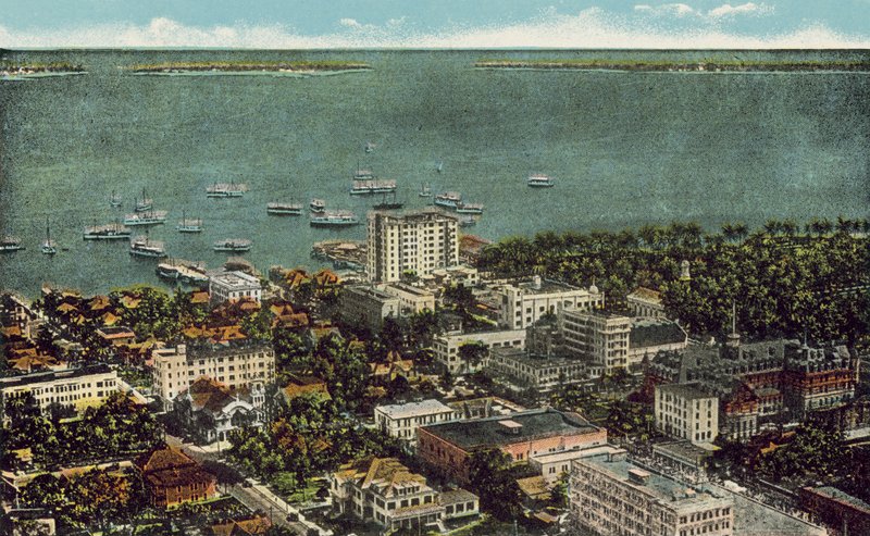 Miami, Florida, ca. 1925: Udsigt over Miami i fugleperspektiv (farvefoto) af American Photographer