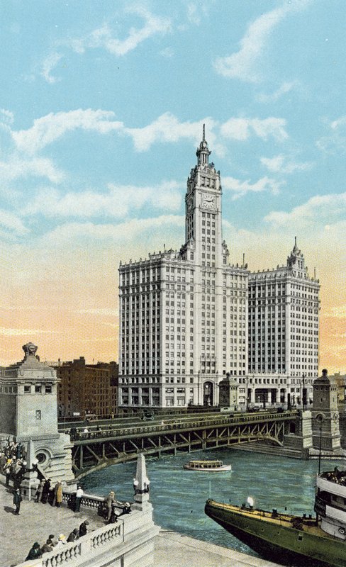 Michigan Boulevard, Bridge og Wrigley Building (farvet foto) af American Photographer