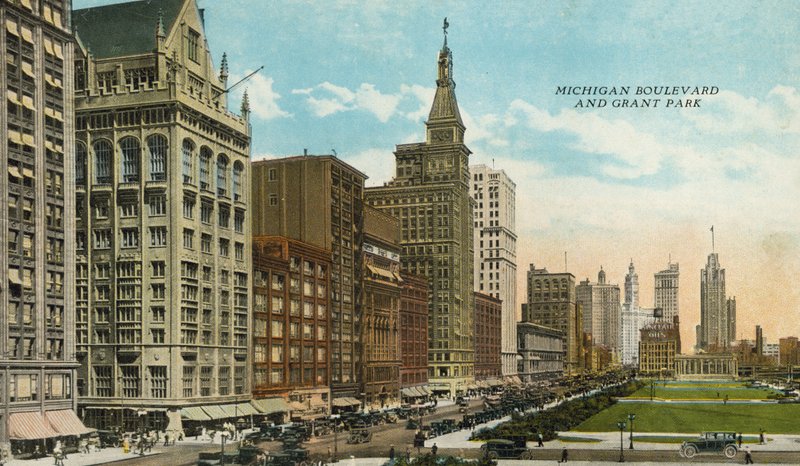 Michigan Boulevard og Grant Park (farvet foto) af American Photographer