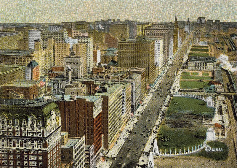 Michigan Boulevard, ser mod nord, set fra flyvemaskine (farvet foto) af American Photographer