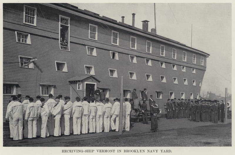 Modtagelsesskib Vermont i Brooklyn Navy Yard (s/h foto) af American Photographer