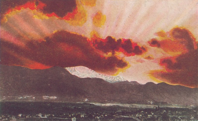Solnedgang bag Pikes Peak, Colorado (farvefoto) af American Photographer