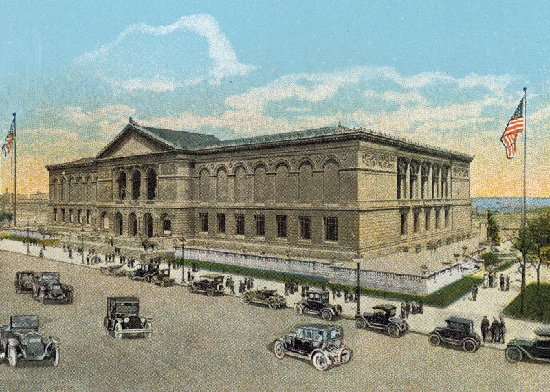 The Art Institute og Ferguson Fountain (farvet foto) af American Photographer