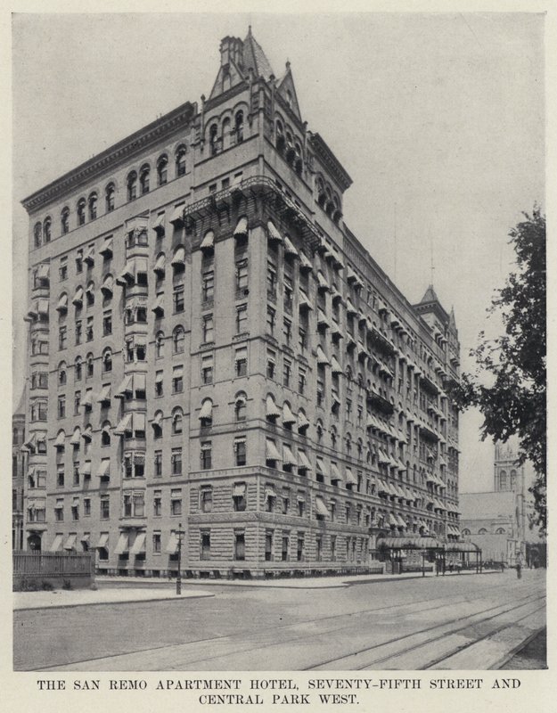 The San Remo Apartment Hotel, Seventy-Fifth Street og Central Park West (s/h-billede) af American Photographer