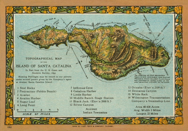 Topografisk kort over øen Santa Catalina, Californien (farvefoto) af American Photographer