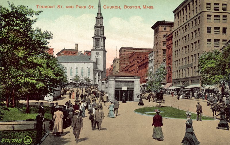 Tremont Street og Park Street Church, Boston, Massachusetts (farvefoto) af American Photographer