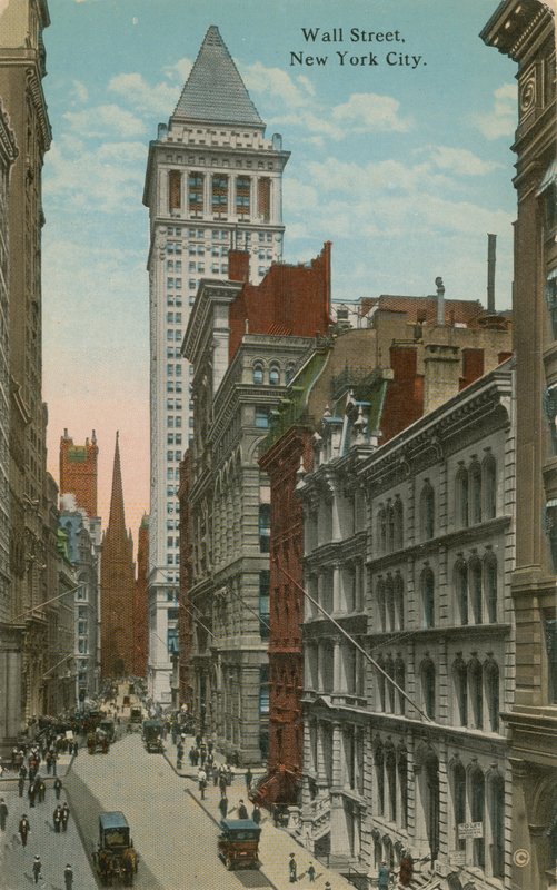 Wall Street, New York City. Postkort sendt i 1913. af American Photographer