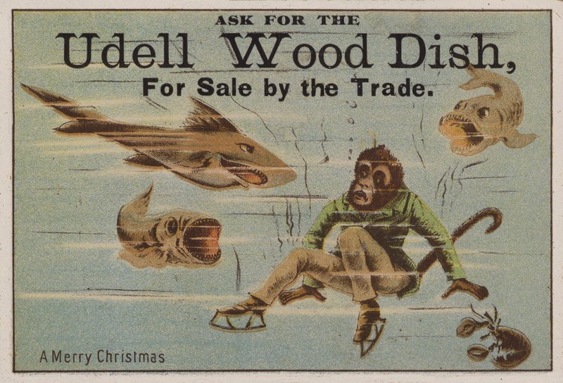 Glædelig jul, handelskort, der reklamerer for Udell træfade af American School