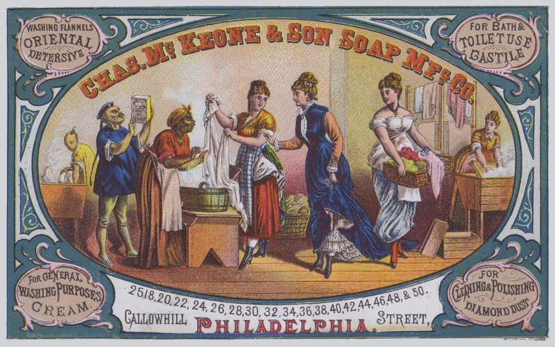 Annonce for Charles McKeone & Son Soap Manufacturing Company, Philadelphia, Pennsylvania, USA (farve litho) af American School