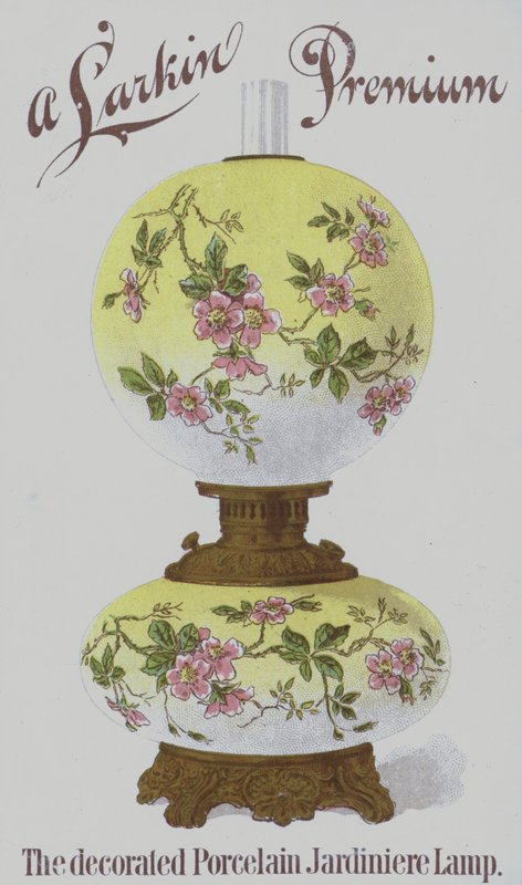 Annonce for Larkin Premium dekorerede jardiniere lamper i porcelæn (chromolitho) af American School