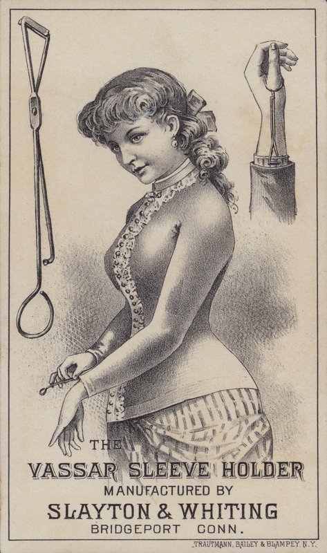 Annonce for Vassar ærmeholder, fremstillet af Slayton & Whiting, Bridgeport, Connecticut, USA (farve litho) af American School