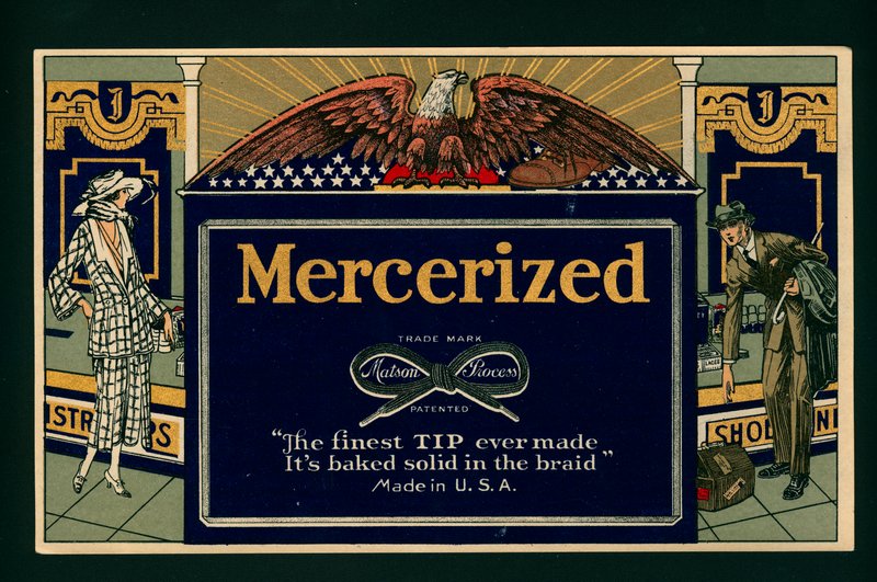 Amerikansk reklame for merceriseret bomuld (farvelitografi) af American School