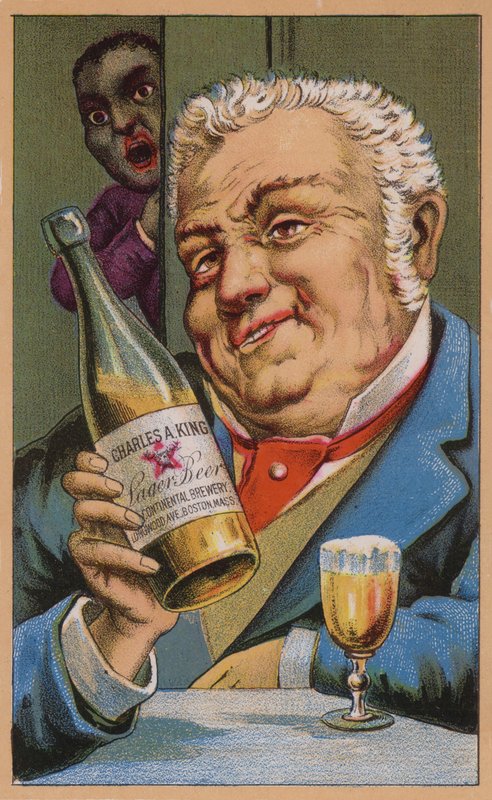 Amerikansk handelskort, der reklamerer for Charles A King pilsnerøl, Boston, Massachusetts af American School