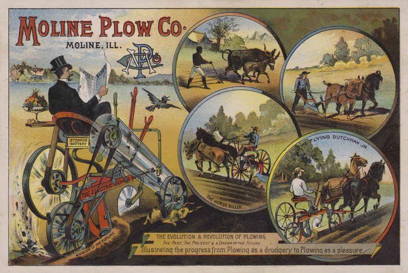 Amerikansk handelskort, der reklamerer for Moline Plough Company, Illinois, c1880