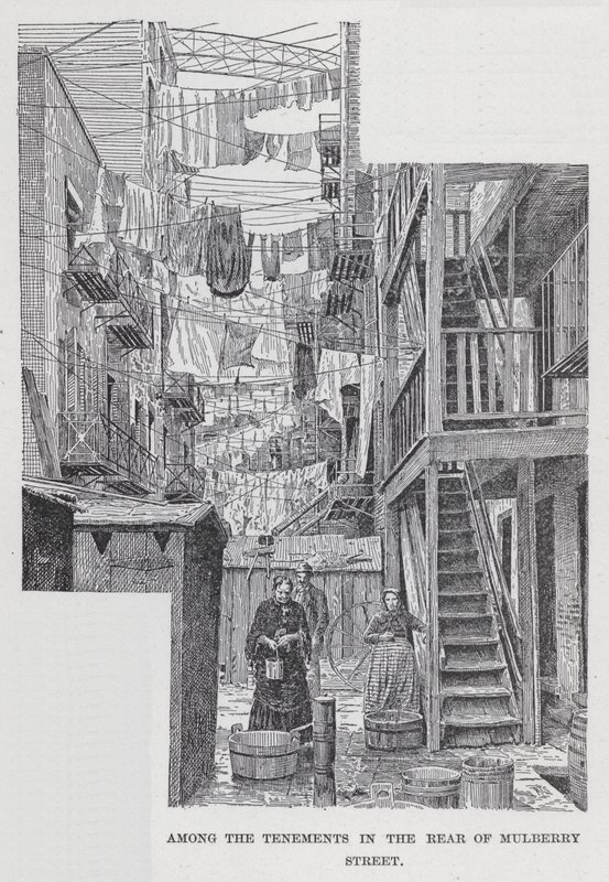 Blandt lejemålene bagerst på Mulberry Street (litho) af American School