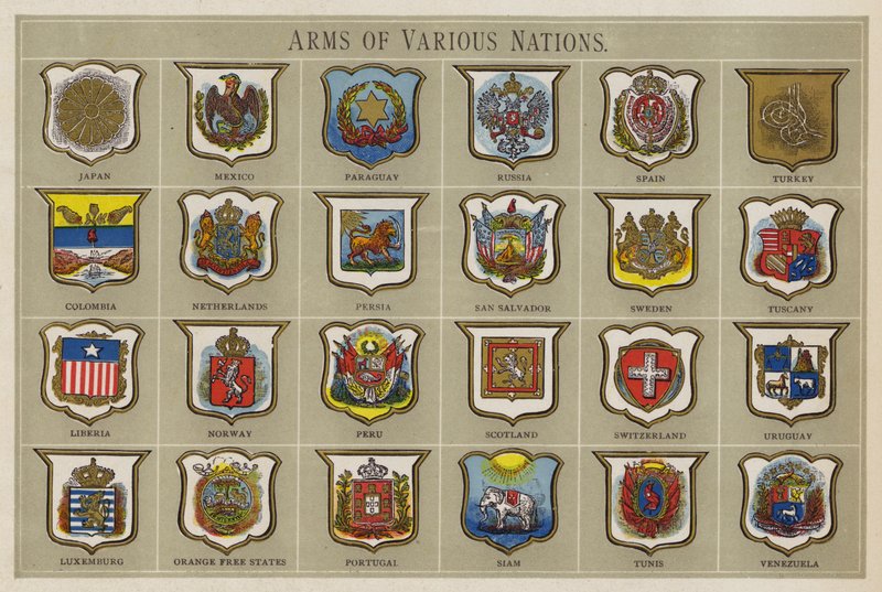 Arms of Various Nations (farve litho) af American School
