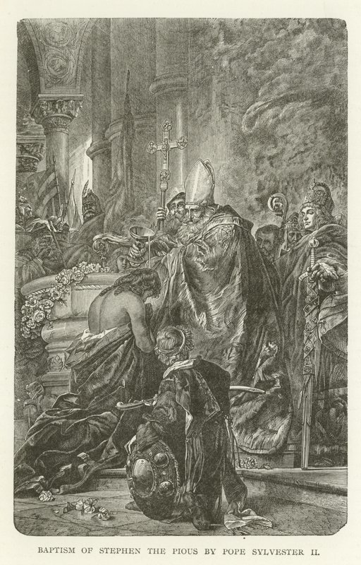 Dåb af Stefanus den fromme af pave Sylvester II af American School