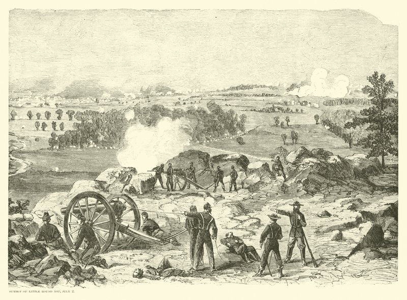 Slaget ved Gettysburg, Summit of Little Round Top, 2. juli, juli 1863 af American School