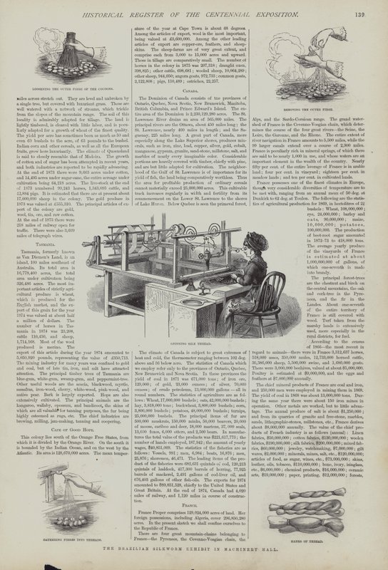 Brasiliansk silkeormsudstilling i Machinery Hall, Centennial Exposition, Philadelphia, Pennsylvania, USA af American School