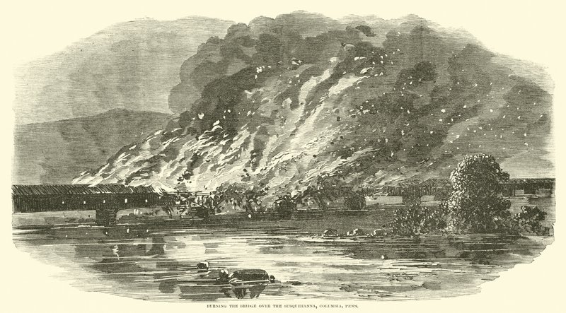 Afbrænding af broen over Susquehanna, Columbia, Penn, juni 1863 af American School