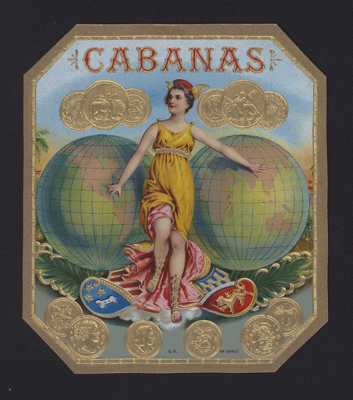 Cabanas, cigaretiket (chromolitho) af American School