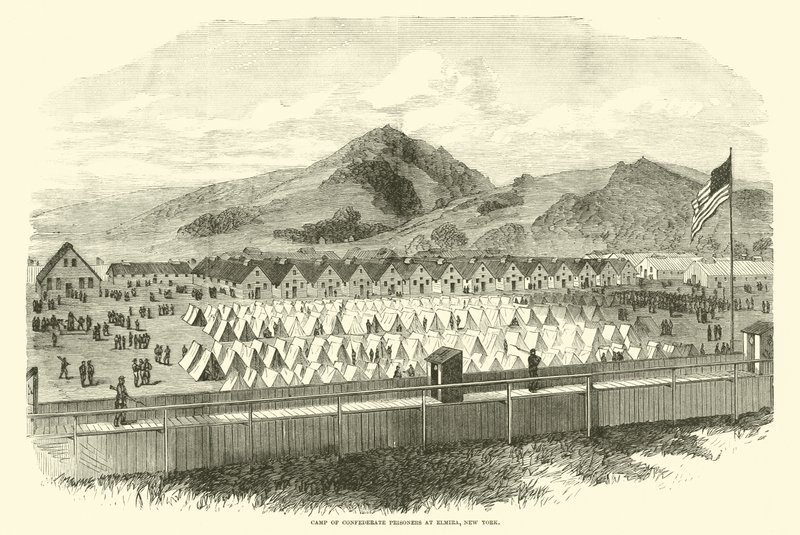 Lejr af konfødererede fanger i Elmira, New York, maj 1865 af American School